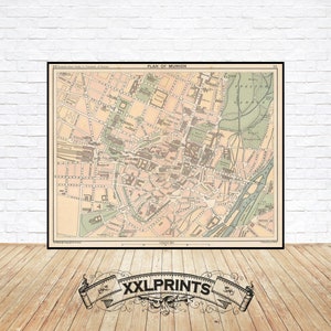 Old city map of Munchen, Munich, 1893, fine reproduction, fine art print