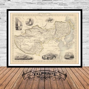 Old map of Tibet, Mongolia, Mandchouria, 1851, antique map, fine reproduction, large map, fine art print, antique decor, oversize map print