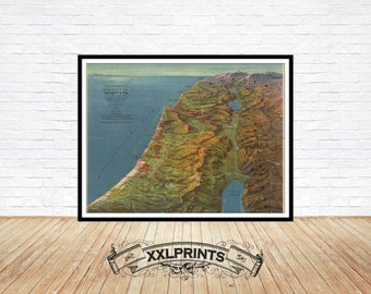 1931 Bird's Eye View Map of Israel & Palestine: Fine Art Print