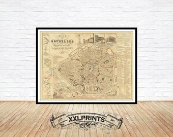 Brussels City Plan Print: 1830 Antique Map Reproduction
