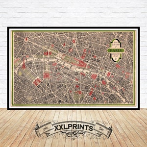 Stara mapa Paryża, 1950, widok z lotu ptaka, doskonała reprodukcja, duża mapa, wydruk artystyczny, wydruk mapy w dużym formacie