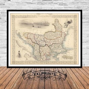 Old map of Turkey in Europe, 1851, antique map, fine reproduction, large map, fine art print, antique decor, oversize map print