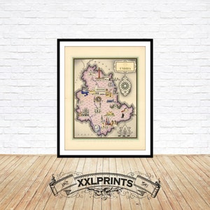 Old pictorial map of Umbria, Italy Regions, 1939, fine reproduction, large map, fine art print, oversize map print
