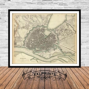 Old map of Hamburg, 1841, city plan, antique map, fine reproduction, large map, fine art print, antique decor, oversize map print