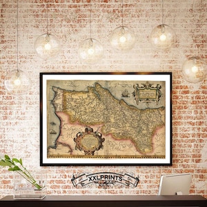 Ancient map of Portugal, 1561, very rare map, fine reproduction, oversize map, antique decor, fine art print, large map print