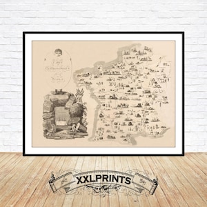 Antique Carte Gastronomique de la France, 1809, rzadka mapa, doskonała reprodukcja, duża mapa, druk artystyczny, wystrój antyczny, duży wydruk mapy
