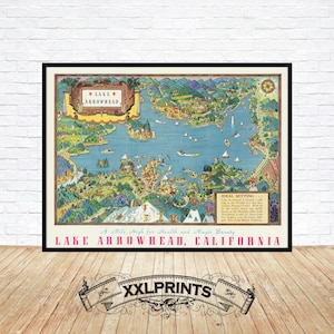 Old Pictorial Map of Lake Arrowhead, 1938, Fine Reproduction, Large Map, Fine Art Print ...