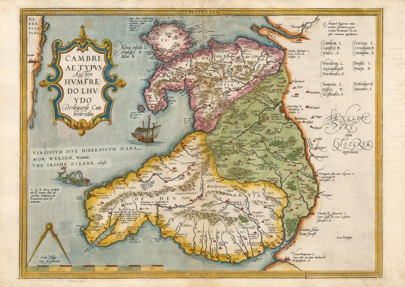 Ancient Map of Wales Cambria 1603 Extremely Rare Fine - Etsy