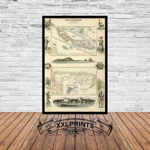 Old map of Curacao, Surinam, 1872, Dutch colonies, rare map, fine reproduction, large map, fine art print, antique decor, oversize map print
