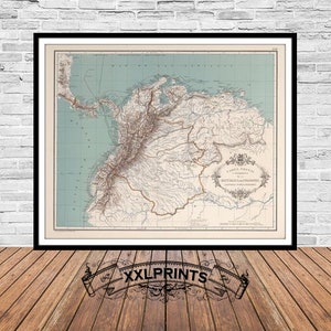 Ancienne carte de la Republica de Colombia, 1889, carte d'Antigua Nueva Granada, belle reproduction, grande carte, impression d'art, impression de carte surdimensionnée