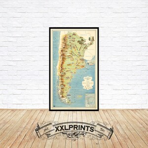 Ancienne carte touristique de l'Argentine, 1966, belle reproduction, grande carte, impression d'art, impression de carte surdimensionnée