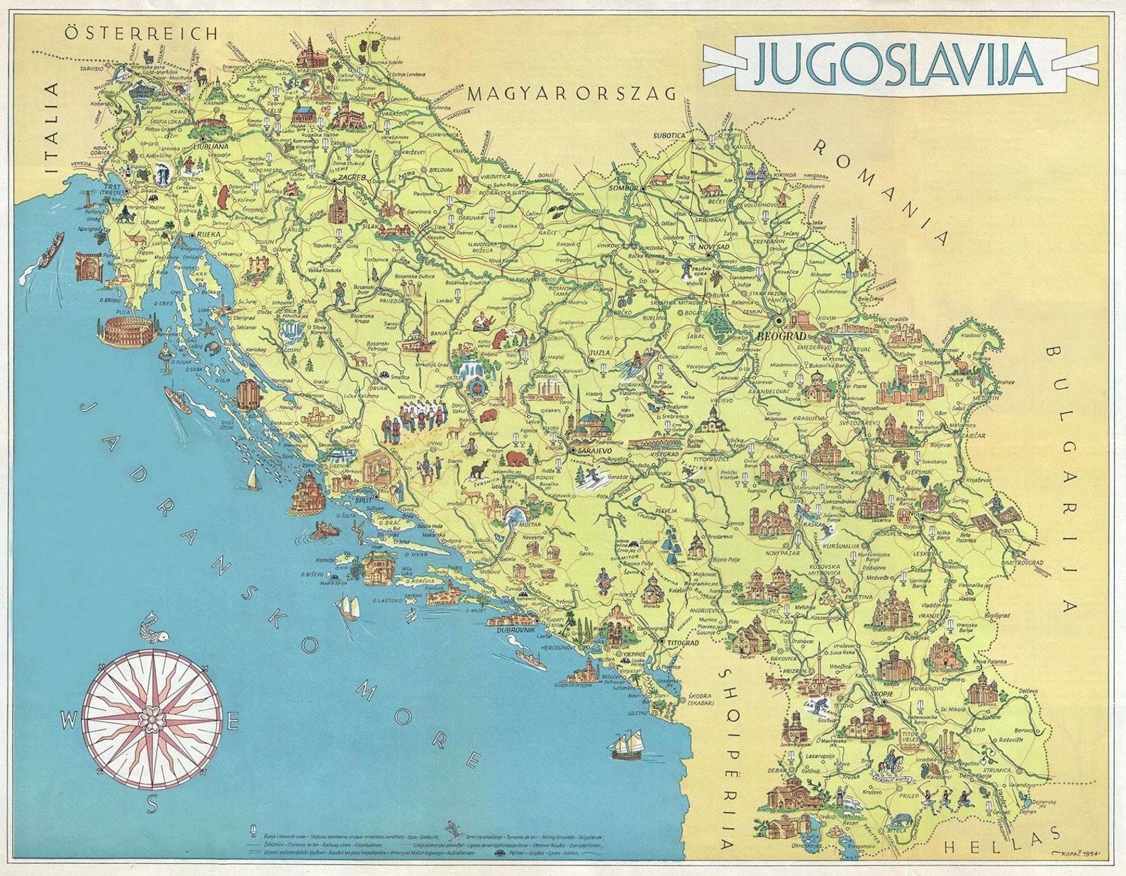 Oude kaart van Joegoslavië 19de eeuw schilderkaart Etsy