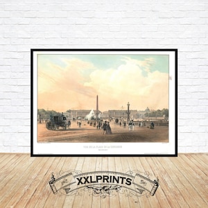 Vista antiga da Place de la Concorde, Paris, França, 1844, reprodução fina, grande, impressão de belas artes, impressão superdimensionada