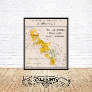 Mapa antiguo de los viñedos de Borgoña, Le Mâconnais, 1953, mapa del vino, reproducción fina, impresión de bellas artes, impresión de gran tamaño