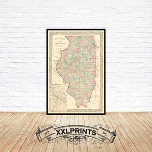 Mapa antiguo de Illinois, Chicago, 1880, plano de la calle, plano de la ciudad, reproducción fina, mapa grande, impresión de bellas artes, impresión de mapa de gran tamaño