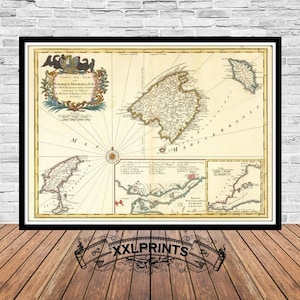 Balearic Islands Map Print: Mallorca, Menorca, Ibiza, 1756 Fine Art