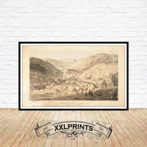 Alte Vogelperspektive auf Central City Colorado, 1866, seltene, feine Reproduktion, große Karte, Fine Art Druck, Übergröße Landkarte Druck
