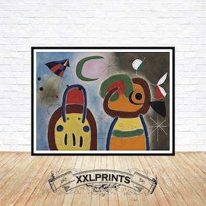 Joan Miro - Bird with wide plumage flies towards the silver tree,  fine reproduction, fine art print, large print
