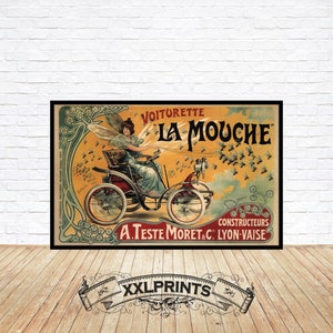 Vecchio poster pubblicitario Voiturette La Mouche, 1900, poster Art Nouveau, riproduzione pregiata, grande, stampa d'arte