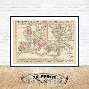 Antica mappa dell'Impero Romano nella sua massima estensione, 1875, bella riproduzione, mappa di grandi dimensioni, stampa artistica, stampa di mappa di grandi dimensioni