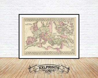Antique map of Roman Empire in its greatest extent, 1875, fine reproduction, large map, fine art print, oversize map print