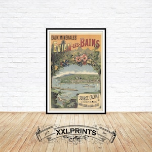 Antiguo cartel publicitario de Agua Mineral, Evian Les Bains, cartel raro, reproducción fina, impresión de gran tamaño, impresión de bellas artes