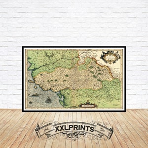 Carte ancienne du sud-ouest de la France, île de Ré et Oléron, 1595, belle reproduction, grande carte, impression d'art, impression de carte surdimensionnée