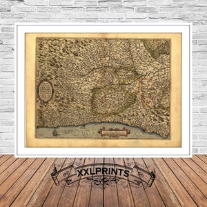 Antike Landkarte von Monaco, San Remo, Ggenua, Ligurien, äußerst seltene Karte, Fine Art Print