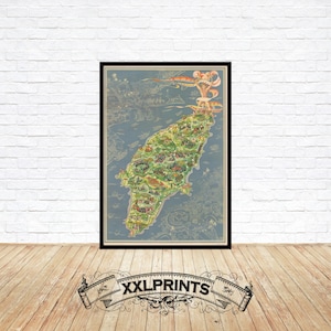 Alte Bildkarte von Rhodos, Griechenland, 1935, feine Reproduktion, große Karte, Fine Art Druck, Übergröße Karte Print