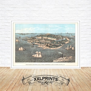 Old perspective view of Fort Monroe, Virginia, 1861, fine reproduction, large map, fine art print, oversize map print
