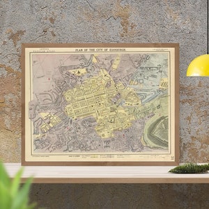 Carte ancienne d'Édimbourg, 1883, plan de la ville, belle reproduction, grande carte, impression d'art, impression de carte surdimensionnée