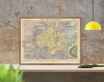 Antique map of Edinburgh, 1883, city plan, fine reproduction, large map, fine art print, oversize map print