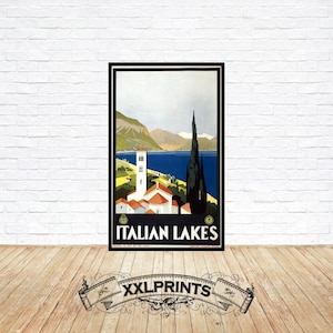 Antiguo cartel publicitario de los lagos italianos, reproducción fina, impresión de bellas artes