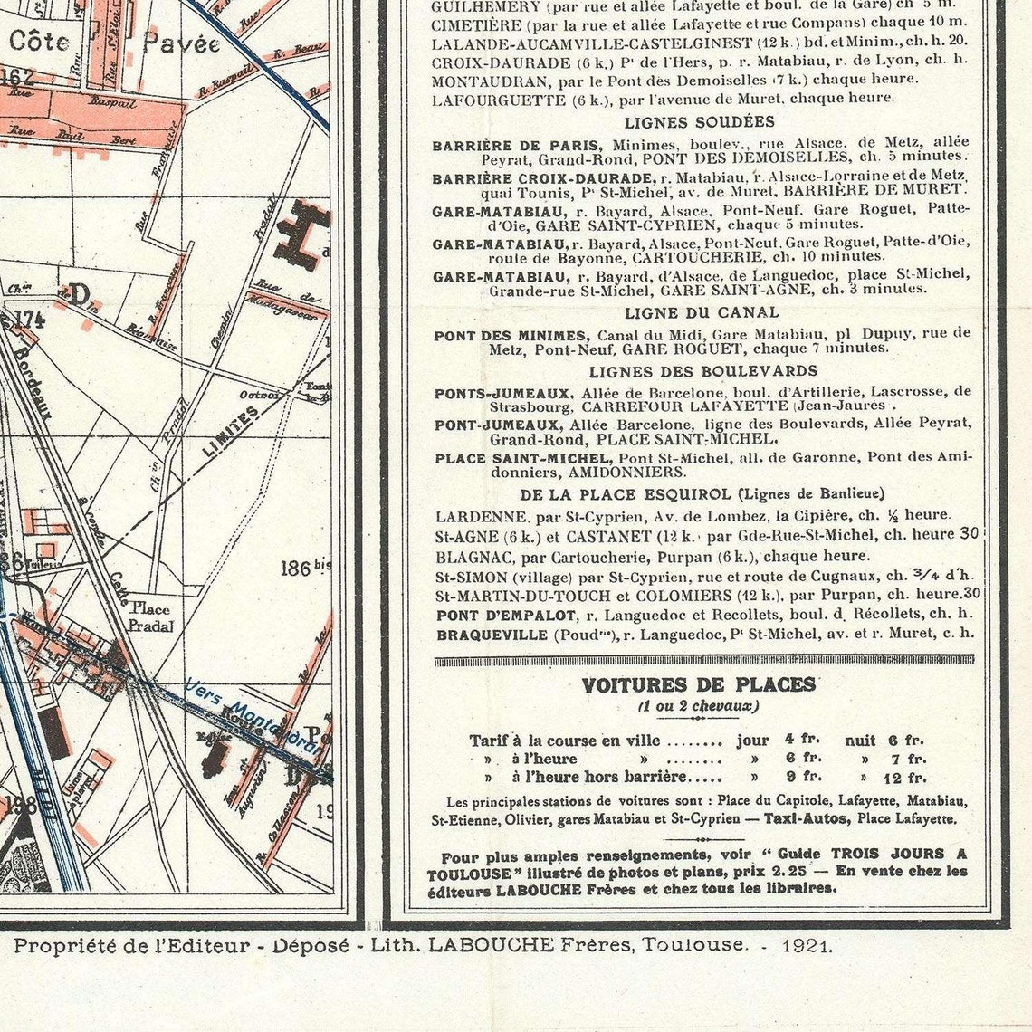 Old map of Toulouse France 1921 city plan rare antique | Etsy