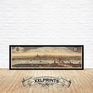 Alte Landkarte von London, 1638, extrem selten, Vogelperspektive, wunderschöne, antike, feine Reproduktion, große Landkarte, Fine Art Druck