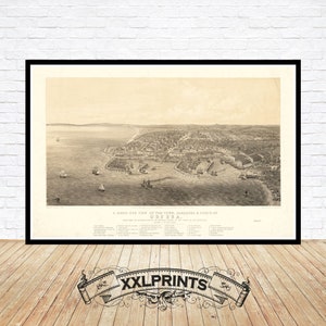 Alte Vogelperspektive auf die Stadt, Häfen und Forts von Odessa, 1855, feine Reproduktion, große Karte, Fine Art Druck, Übergröße Landkarte