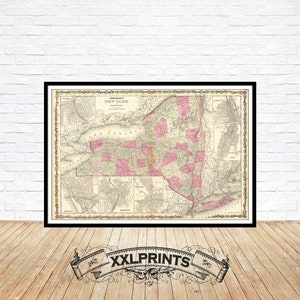 Antique New York Map Print: 1863 Reproduction, Fine Art Decor