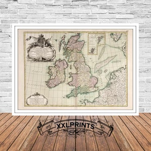Carte ancienne de l'Angleterre, Pays de Galles, Ecosse, Irlande, 1759, carte rare, belle reproduction, grande carte, impression d'art, décor antique, impression de carte surdimensionnée