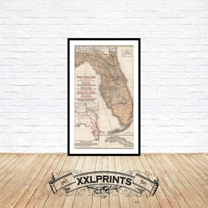 Oude spoorwegkaart van Florida en het zuidelijke spoorwegsysteem, 1926, fijne reproductie, grote kaart, fine art print, extra grote kaartprint