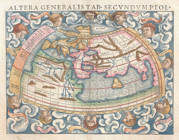 初期　古地図　額装品　1542年　プトレマイオス地理書　ヨーロッパ第8図　稀少品 初期 古地図 額装品 1542年 プトレマイオス地理書 ヨーロッパ第8図 稀少品