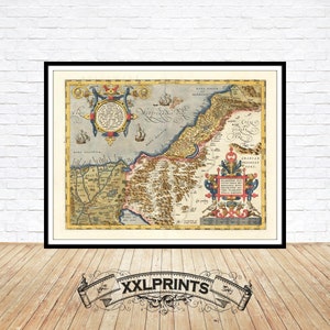 Ancient map of Palestine, Terra Sancta, 1592, extremely rare, fine reproduction, large map, fine art print, oversize map print