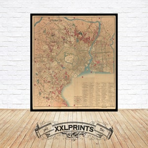 Old map of Tokyo, Jeddo, Edo, 1849, city plan, rare, fine reproduction, large map, fine art print, antique decor, oversize map print
