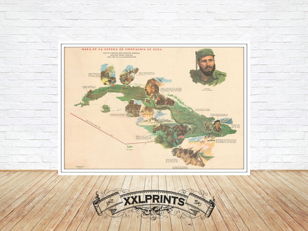Pictorial Map of the Cuban Revolution, 19th Century Map, Fine