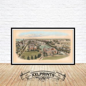 Alte Vogelperspektive der Cornell Universität, Ithaca, New York, 1906, seltene, feine Reproduktion, große Karte, Fine Art Druck, Übergröße Landkarte Print