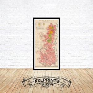 Mapa antiguo de los viñedos de Borgoña, Le Beaujolais, 1947, mapa del vino, reproducción fina, mapa grande, impresión de bellas artes, impresión de mapa de gran tamaño