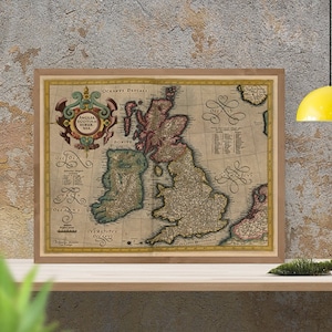 Carte ancienne de l'Angleterre et de l'Écosse, 1623, très rare, belle reproduction, décor vintage, impression d'art