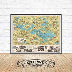 Lake Vermillion Pictorial Map Print: 1938 Vintage Art Reproduction