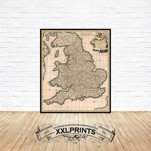 Alte Karte von England, Wales, 1710, seltene Karte, antik, feine Reproduktion, große Karte, Fine Art Druck, Übergröße Karte