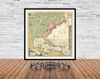 Mapa del Imperio Británico en América de 1733: Impresión artística antigua