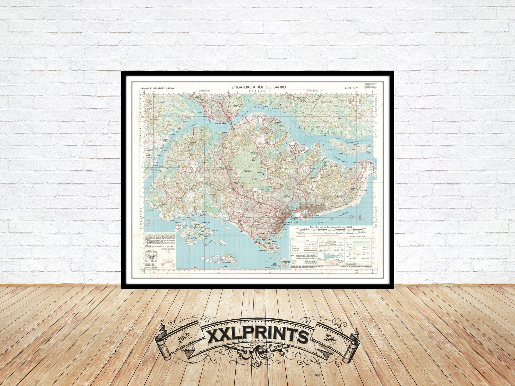 Singapore Map Print: 1958 Vintage Style Reproduction